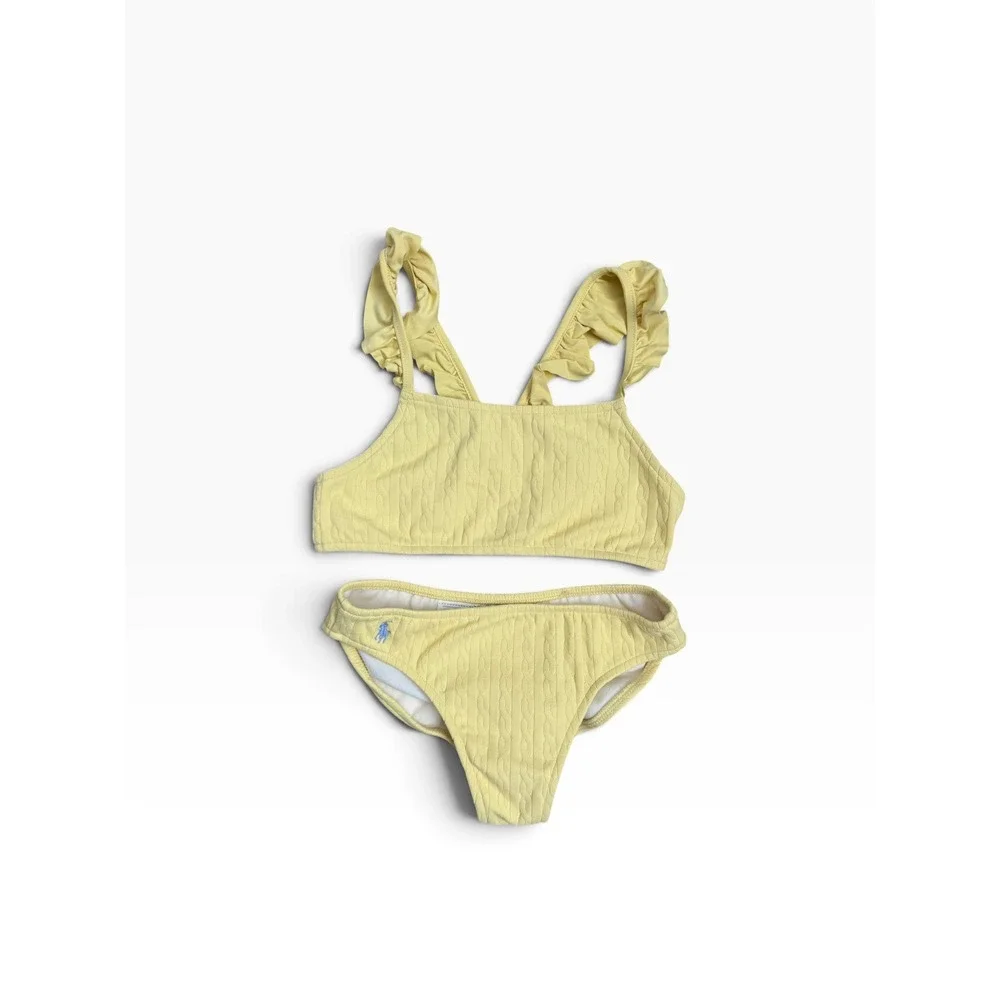 Polo Ralph Lauren Girls Yellow Cable Knit Ruffle Bikini Swimsuit Set 6X NEW*